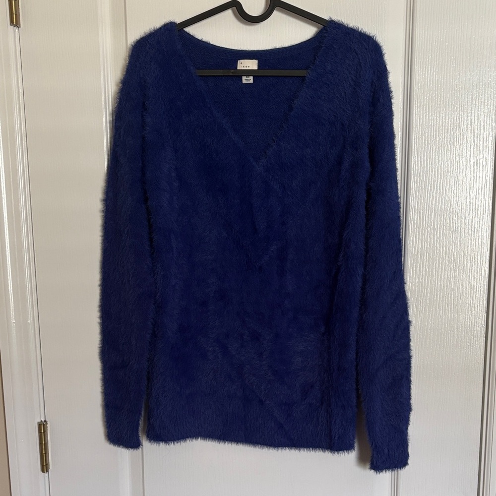 A New Day Deep Blue Fuzzy Soft V-Neck Sweater